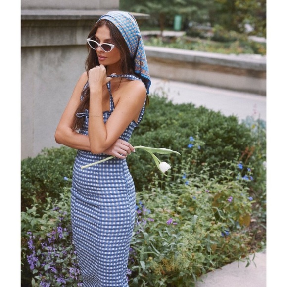 Free People Lucinda Plaid Midi Dress Size XS Square Neck Pleated - Picture 5 of 16